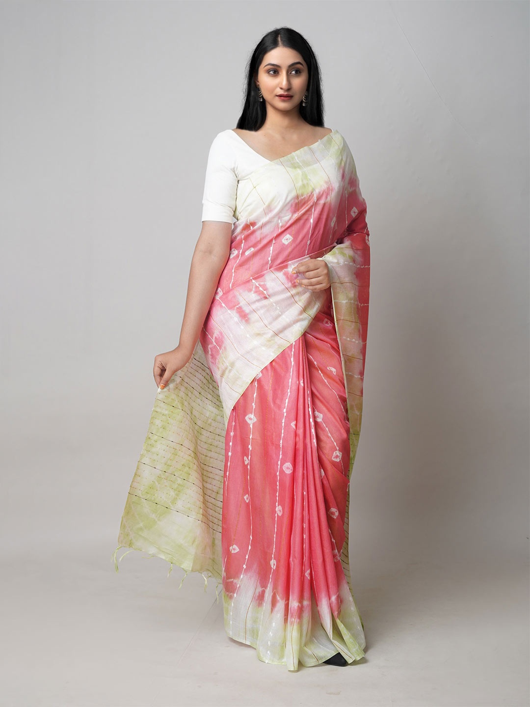 

Unnati Silks Tie and Dye Silk Cotton Leheriya Saree, Red