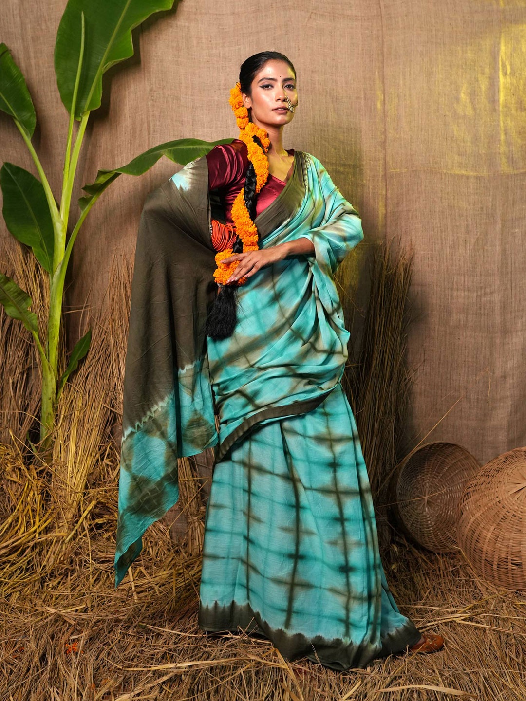 

Unnati Silks Tie and Dyed Pure Cotton Leheriya Saree, Blue