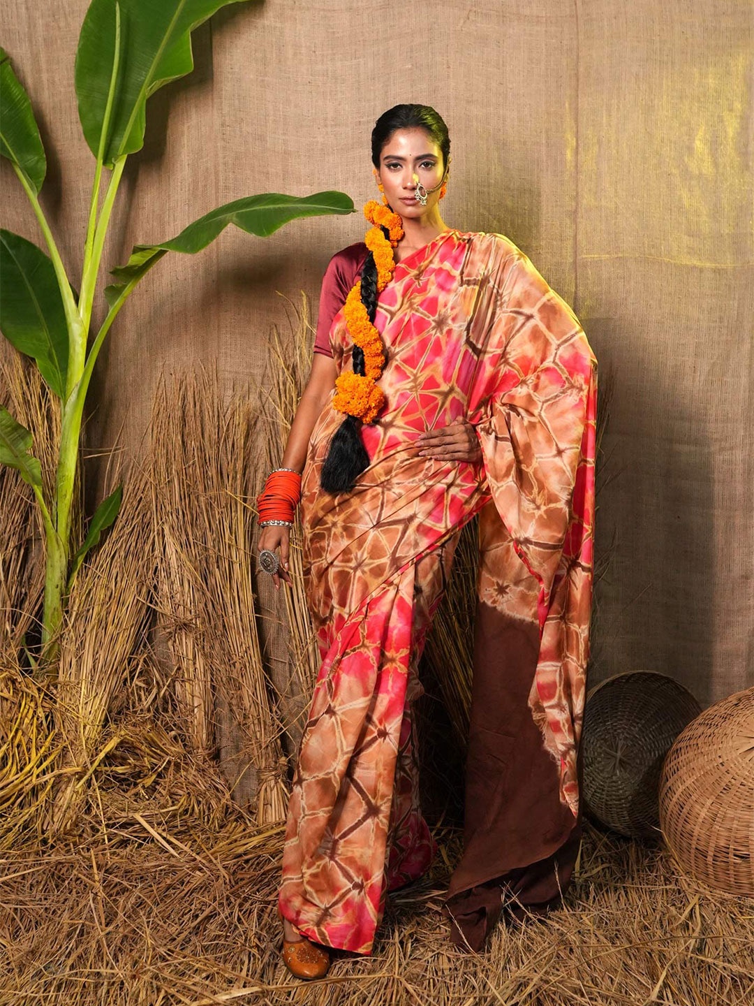 

Unnati Silks Tie & Dye Pure Cotton Saree, Brown