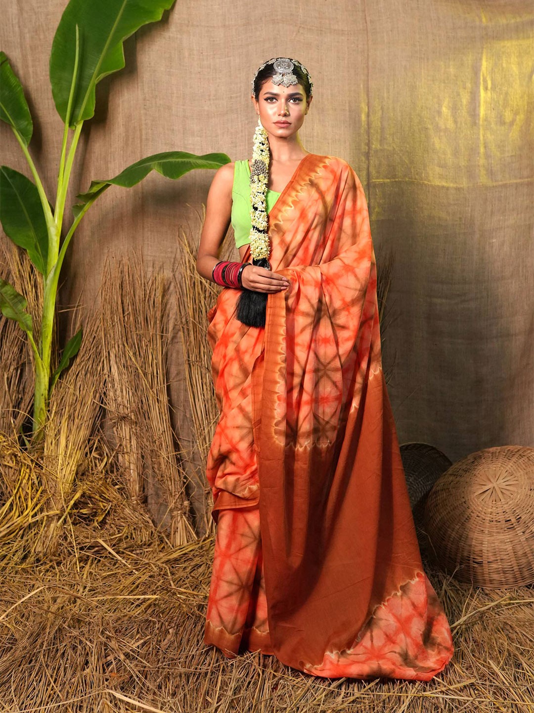 

Unnati Silks Tie and Dyed Pure Cotton Leheriya Saree, Orange