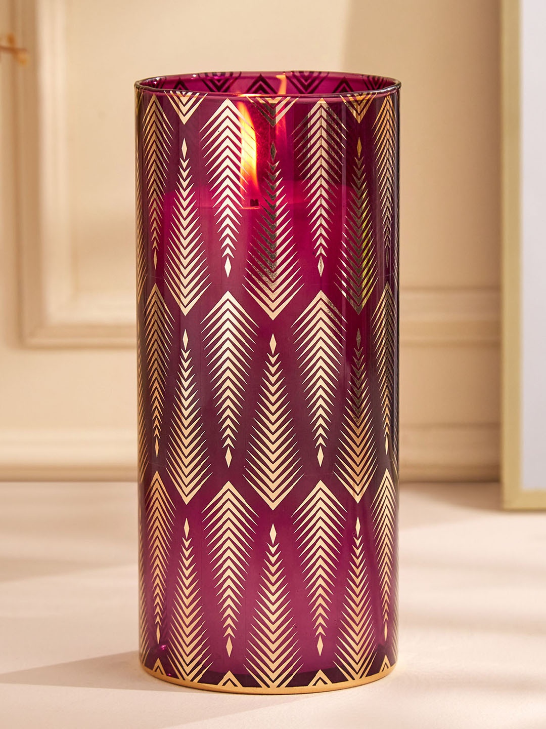 

Home Centre Purple Textured Glass Hurricane Candle Holder