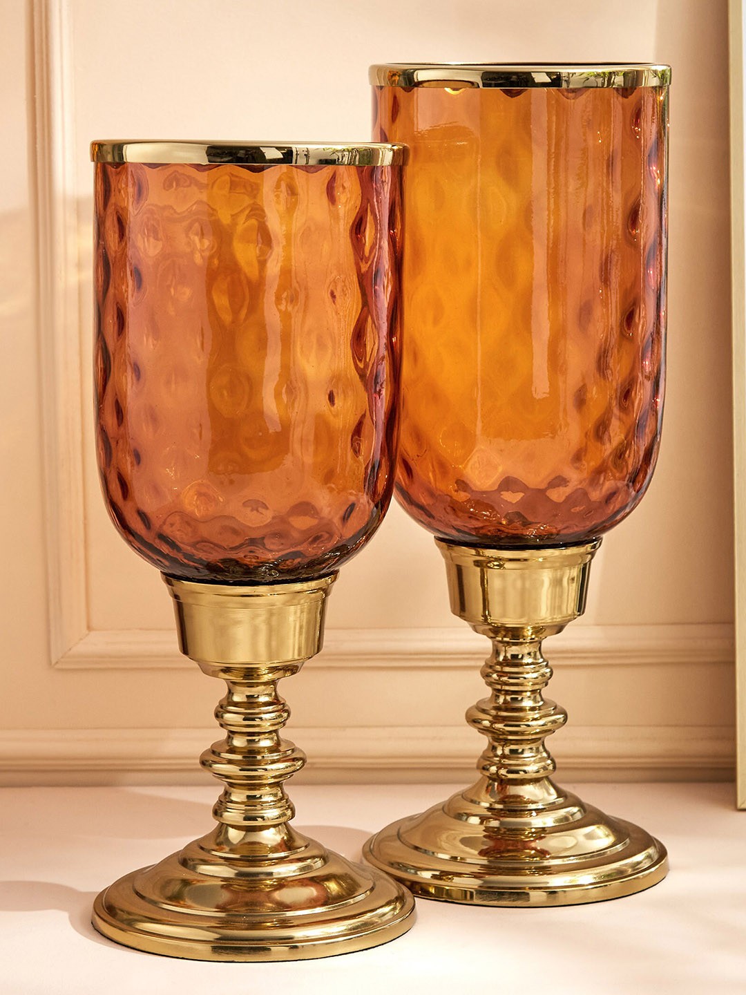 

Home Centre Orange Bubbled Glass Hurricane Candle Holder