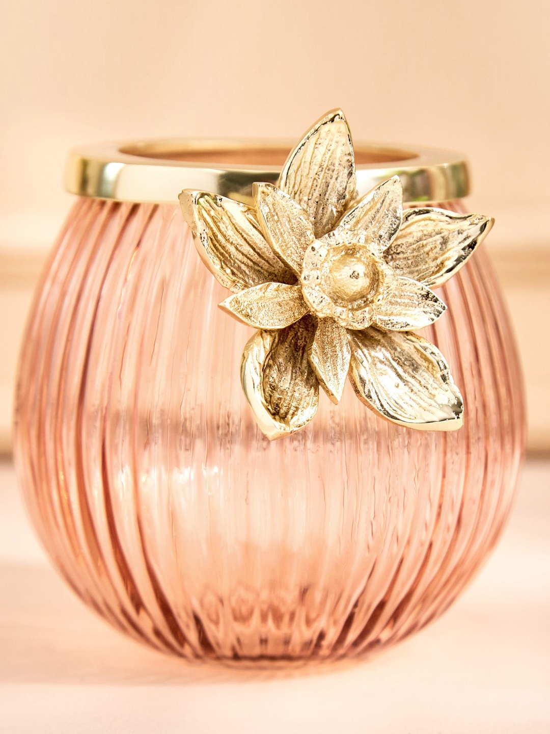 

Home Centre Pink Textured Glass Floral T-Light Holder