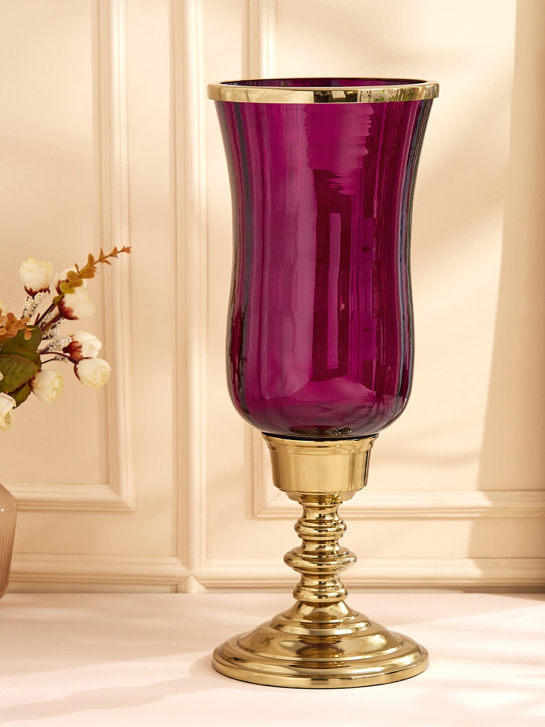 

Home Centre Purple Textured Glass Hurricane Candle Holder