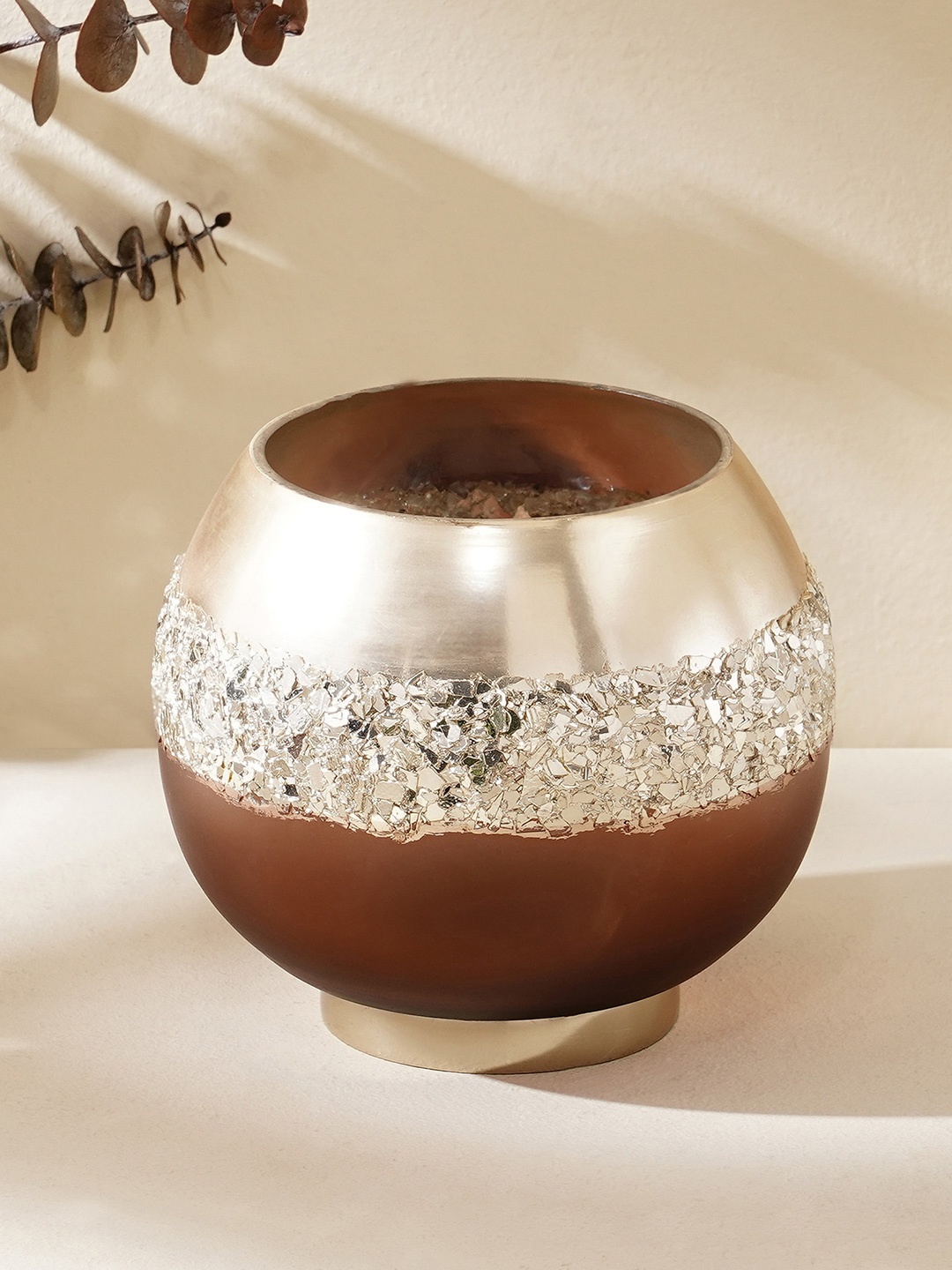 

Home Centre Brown Embellished Glass Votive Holder