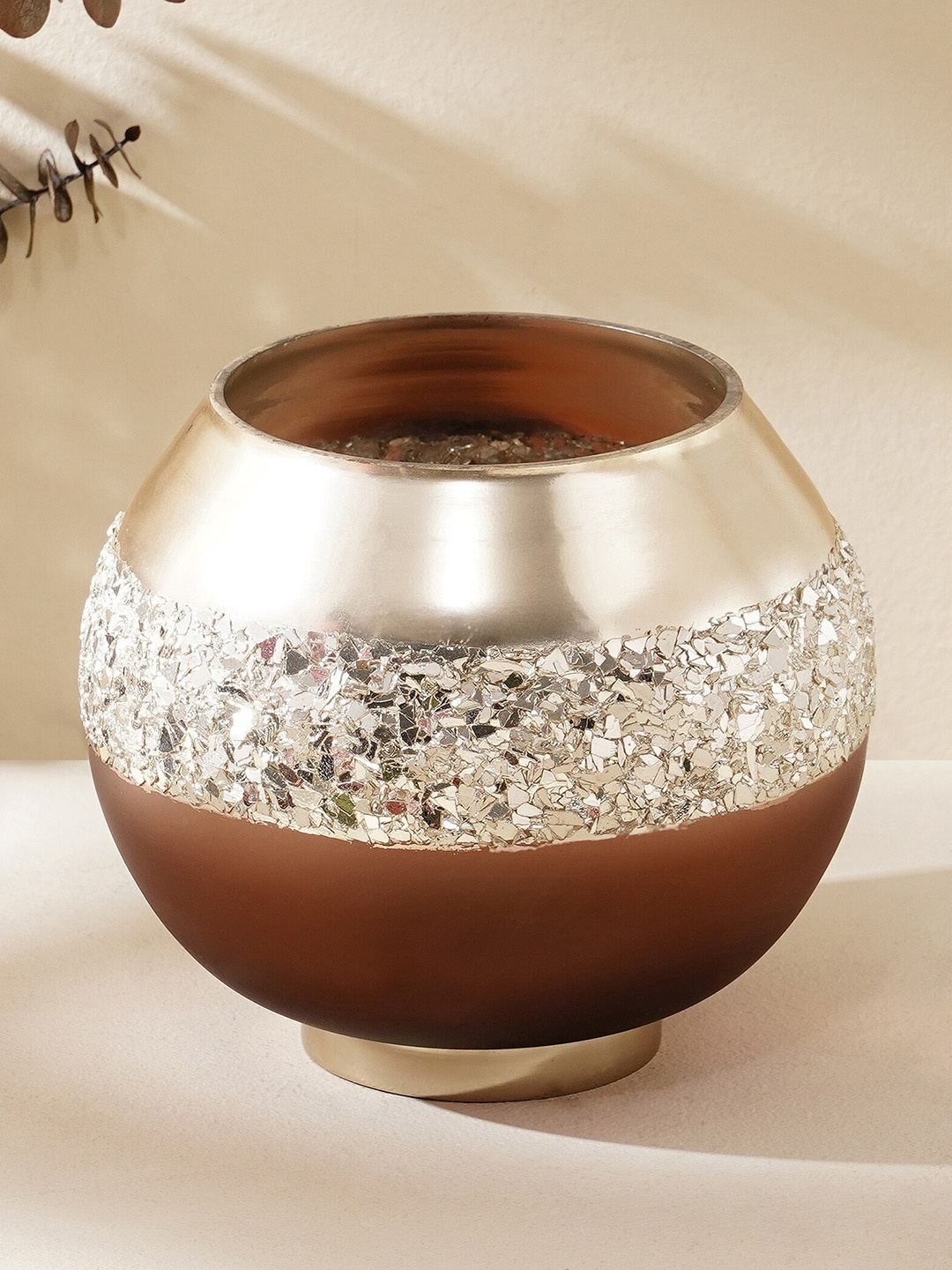 

Home Centre Brown Embellished Glass Votive Holder