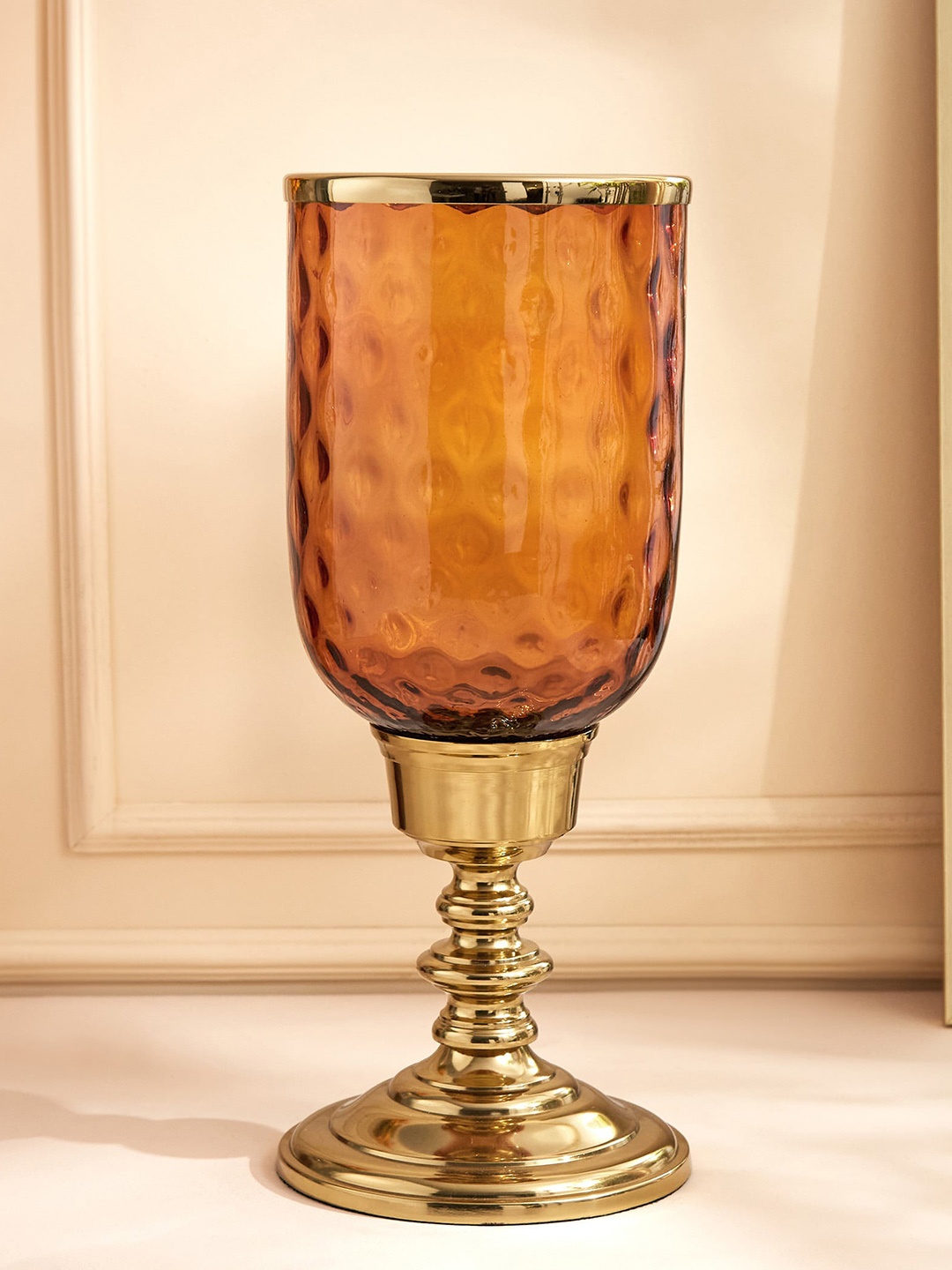 

Home Centre Orange & Brown Bubbled Hurricane Candle Holder