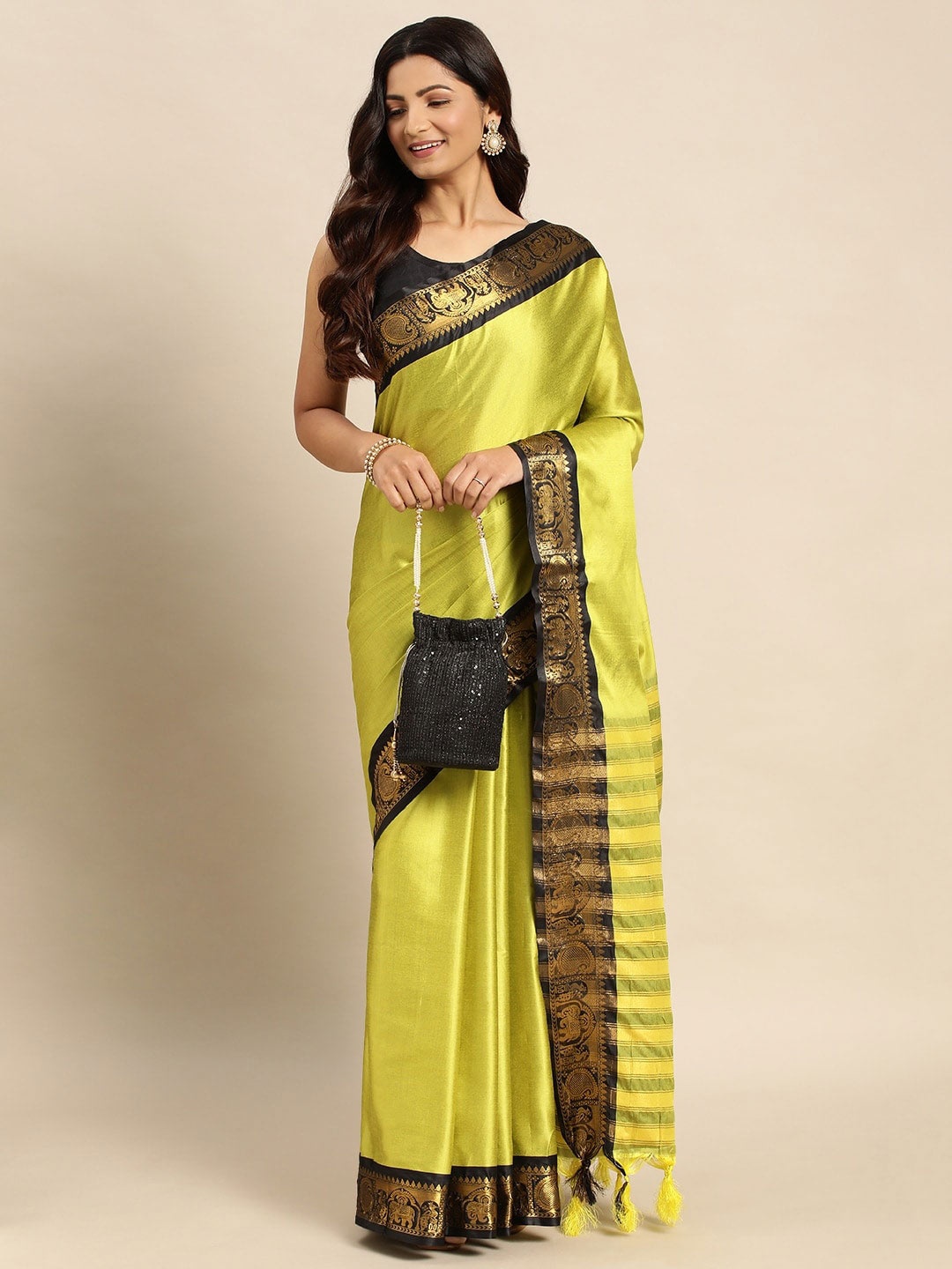 

Paramparik Textile Zari Silk Cotton Banarasi Saree, Green