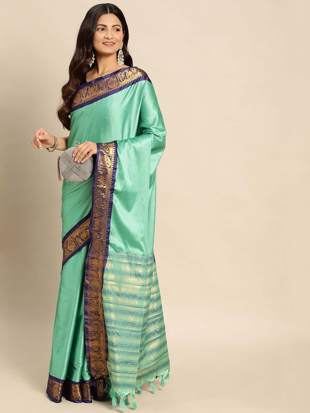 

Paramparik Textile Zari Silk Cotton Banarasi Saree, Blue