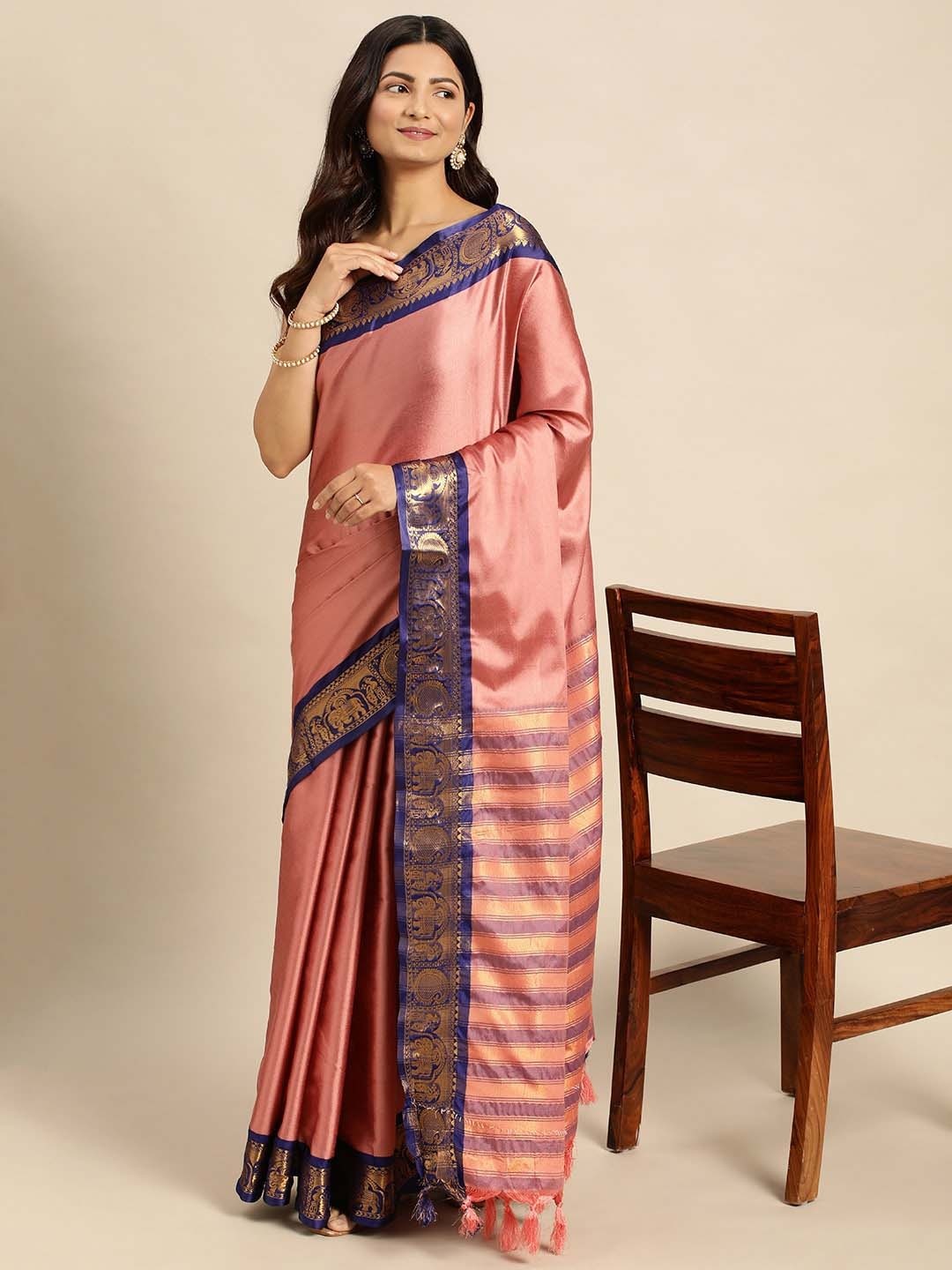 

Paramparik Textile Zari Silk Cotton Banarasi Saree, Pink