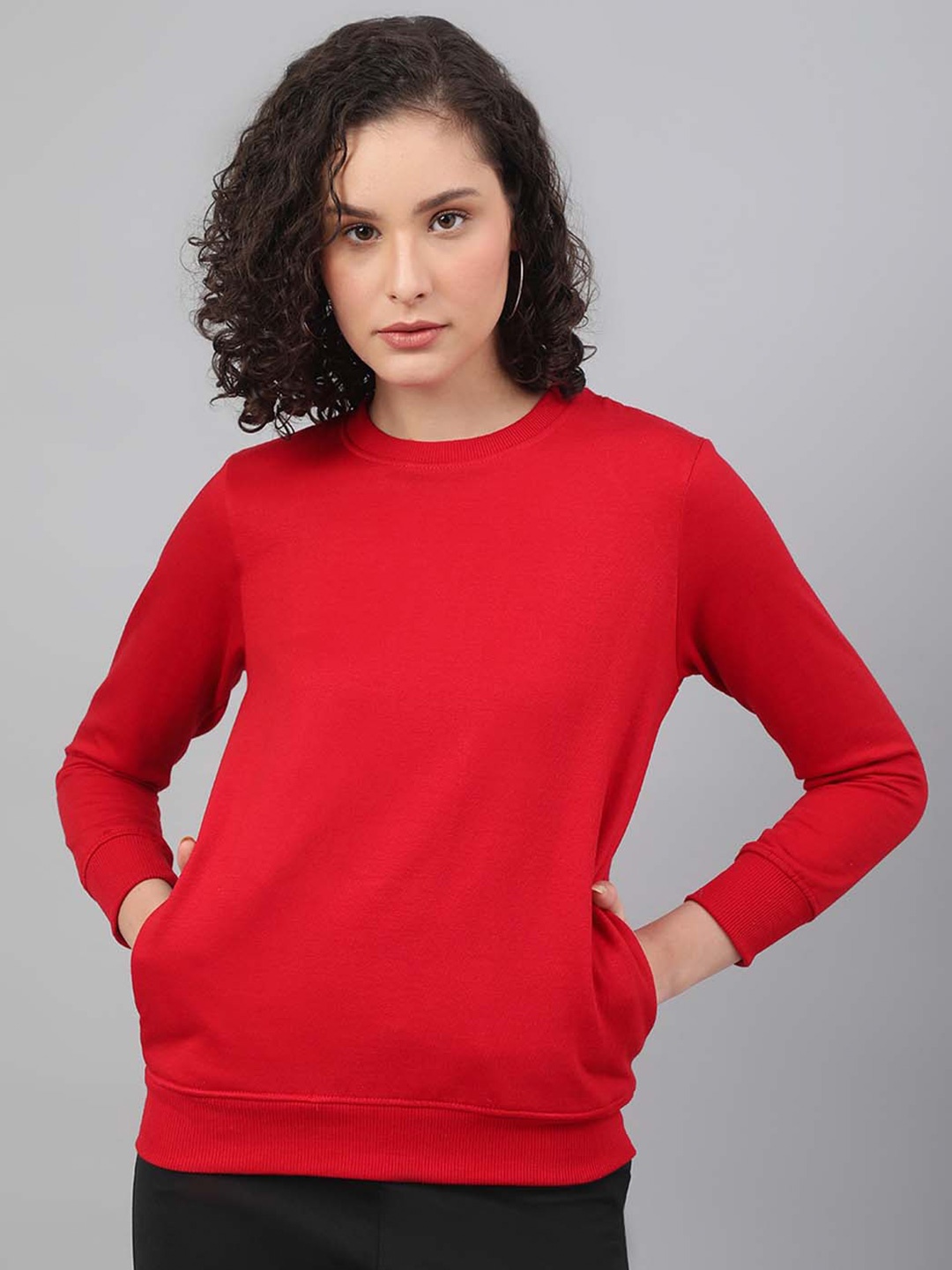

BESIMPLE Ribbed Fleece Sweatshirt, Red