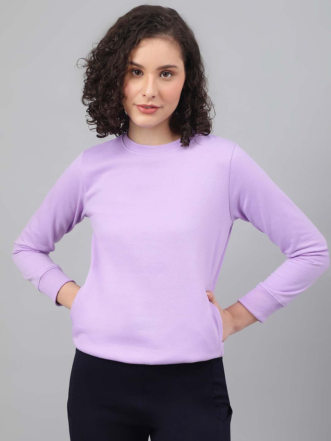 

BESIMPLE Round Neck Long Sleeves Fleece Sweatshirt, Lavender