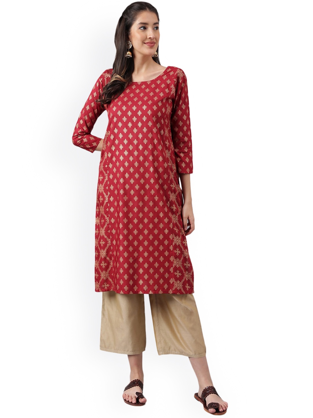 

KALINI Ethnic Motifs Printed Straight Kurta, Maroon