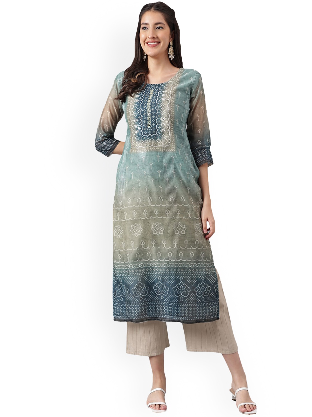 

Nimayaa Printed Round Neck Kurta, Blue