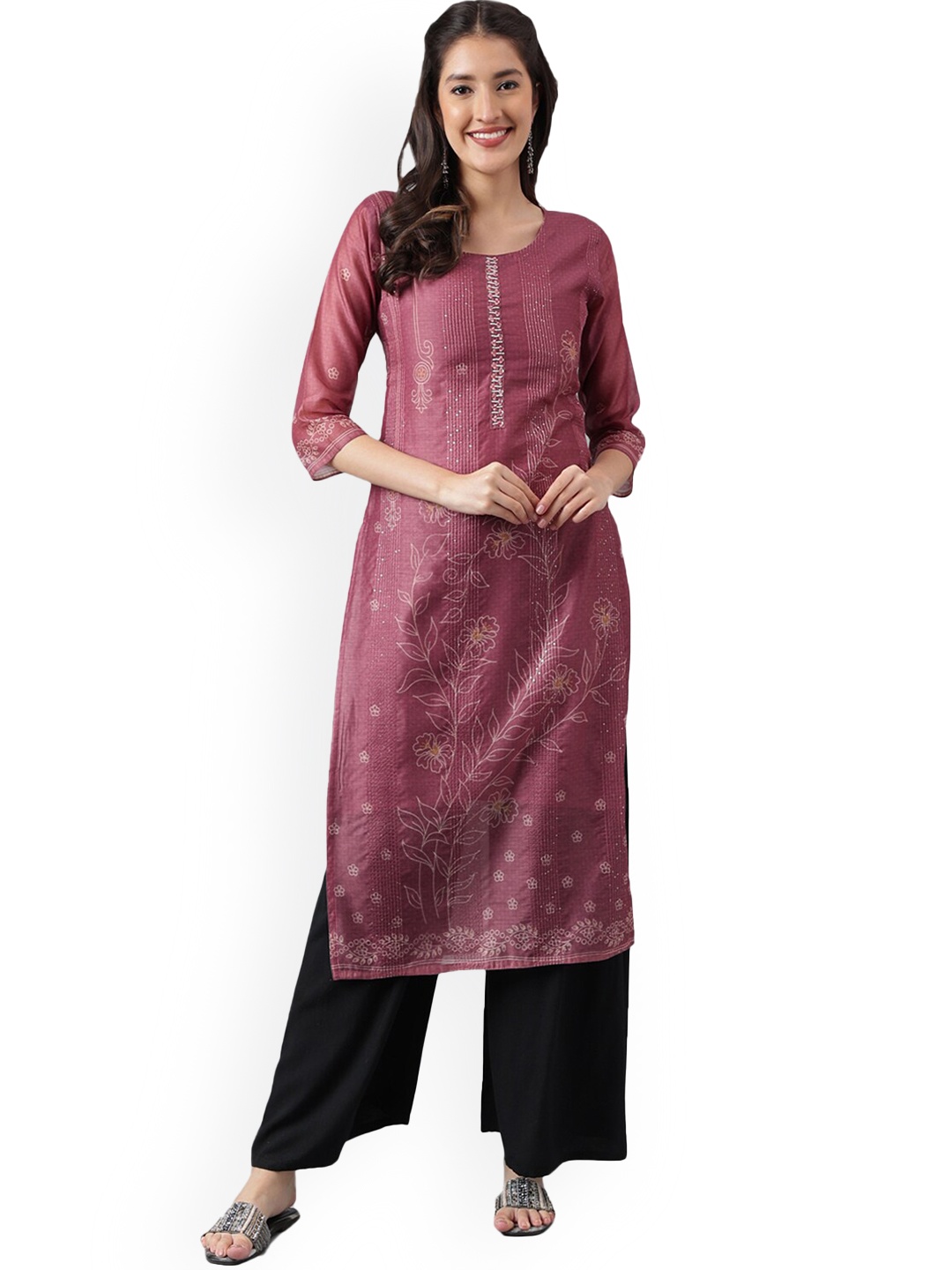 

Nimayaa Floral Printed Round Neck Kurta, Maroon