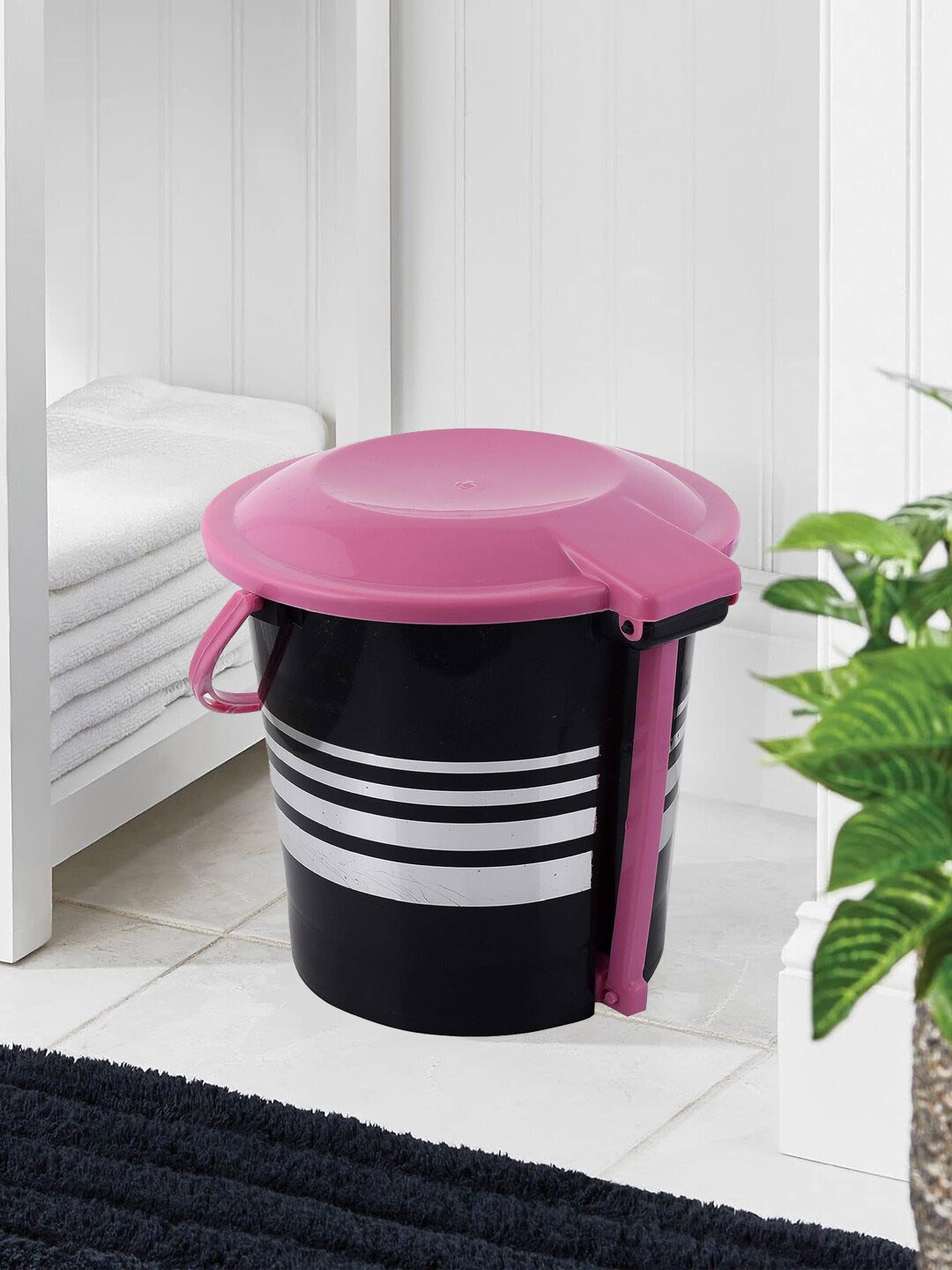 

Kuber Industries Black & White 2 Pieces Striped Pedal Dustbins 5 L Each