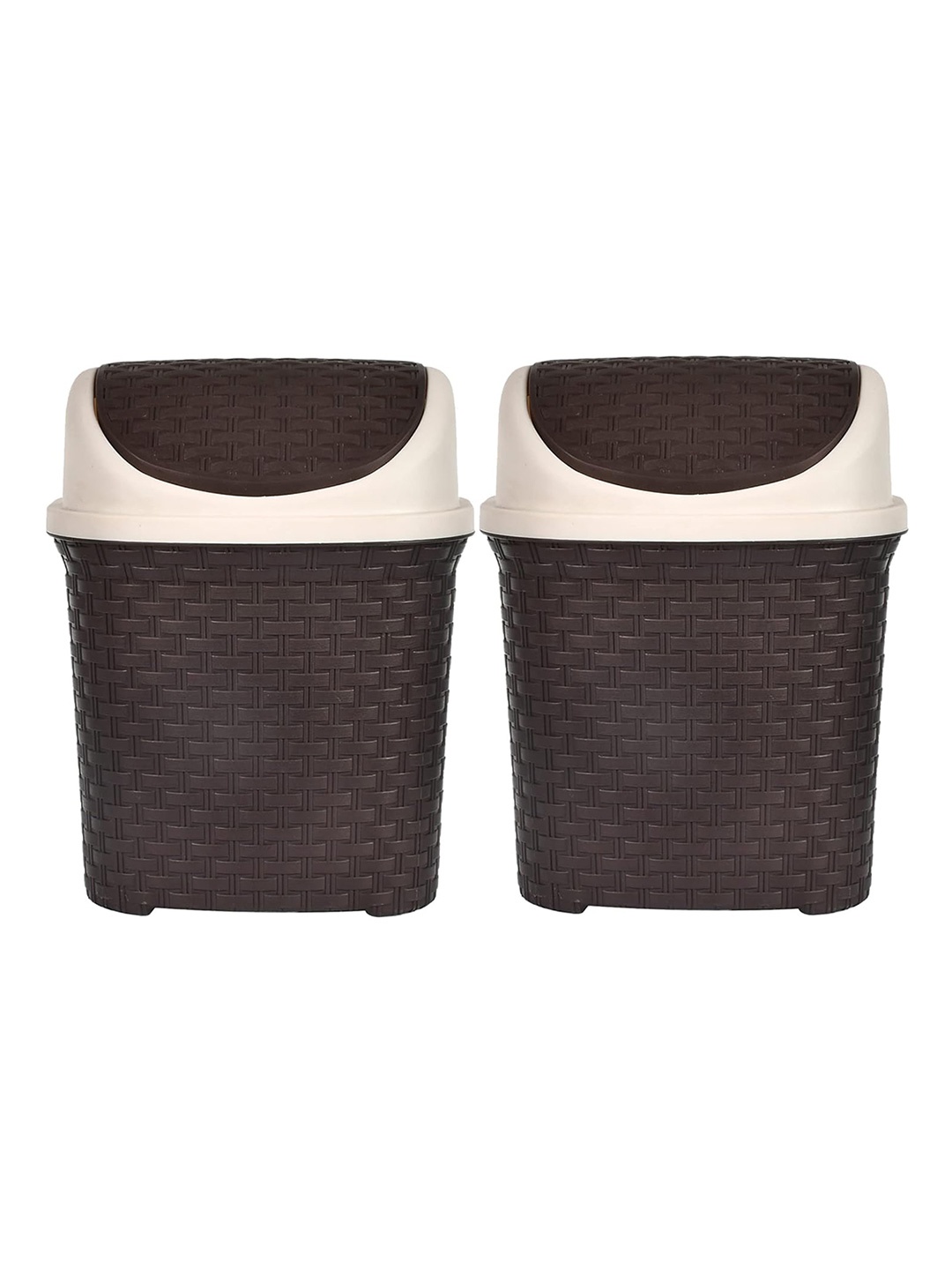 

Kuber Industries Brown & Cream-Coloured 2 Pieces Textured Swing Dustbins - 7 L Each