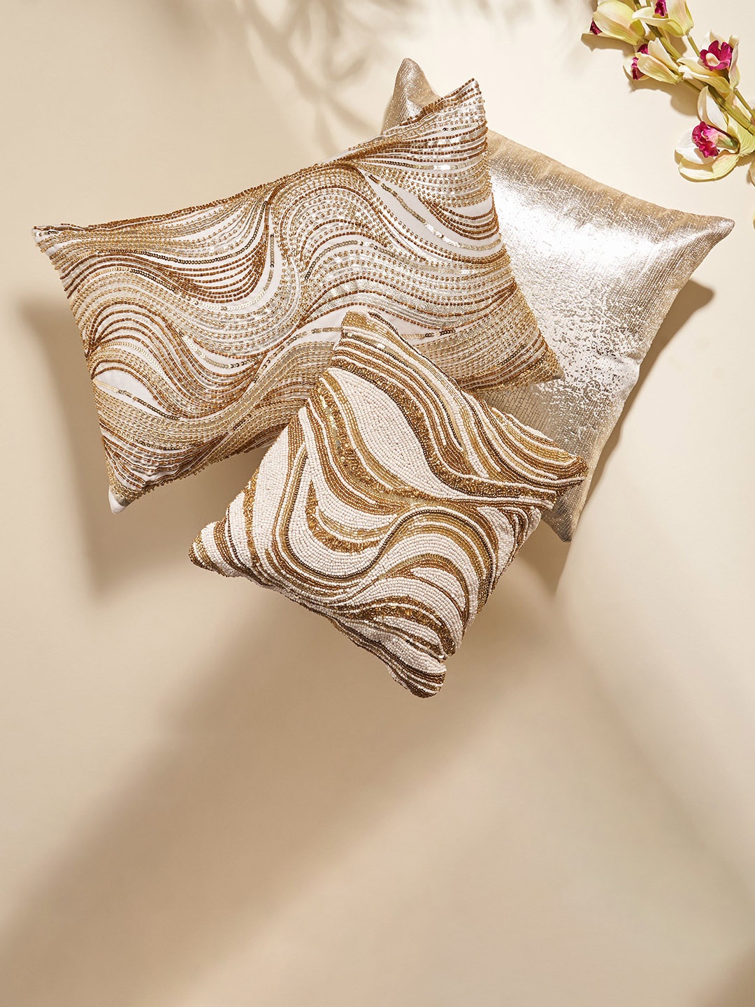 

Home Centre Festivora Embellished Reversible Filled Cushion, Gold