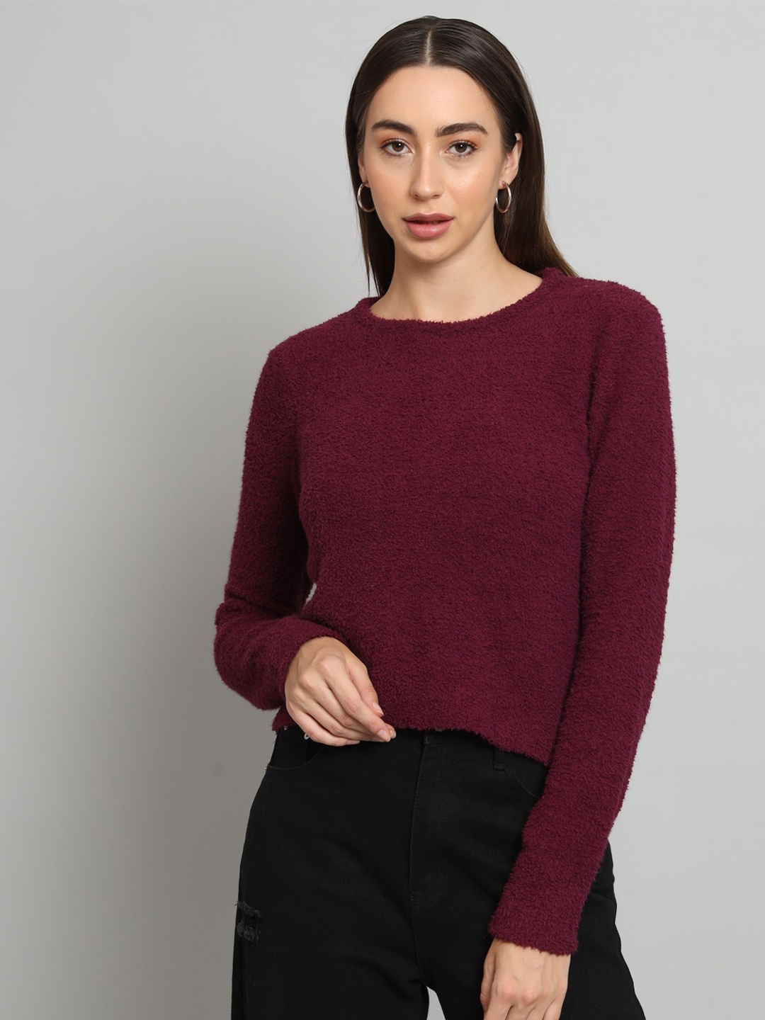 

BROOWL Boucle Woollen Pullover, Purple