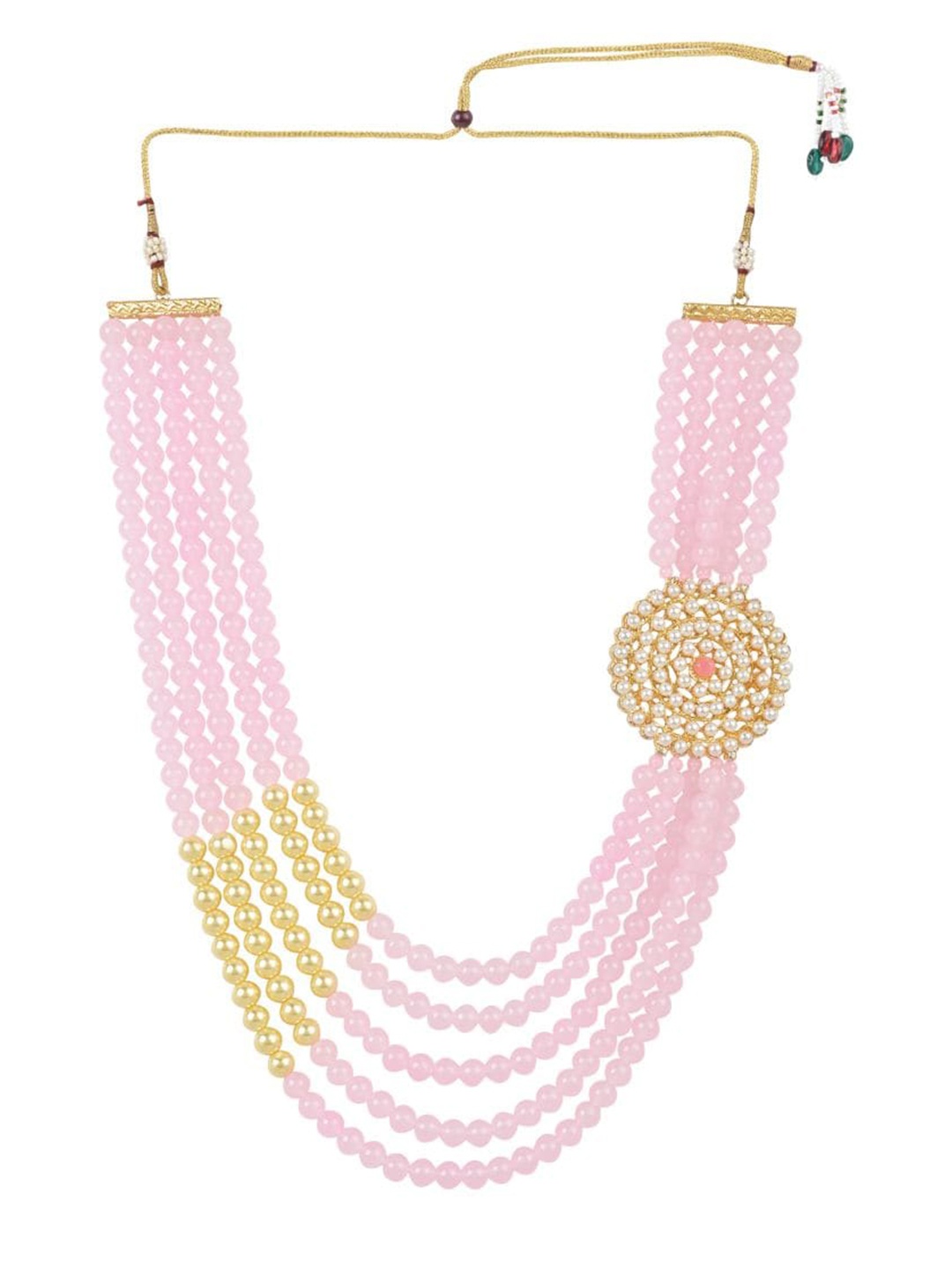 

I Jewels Men Gold-Plated Artificial Beads Studded Layered Necklace, Pink