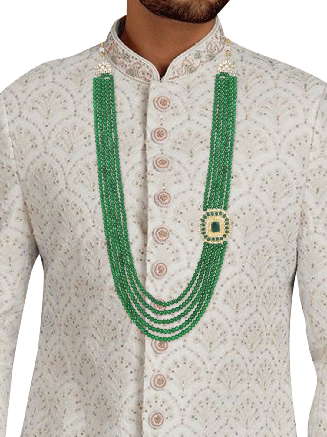

I Jewels Men Gold-Plated Artificial Beads Studded Layered Necklace