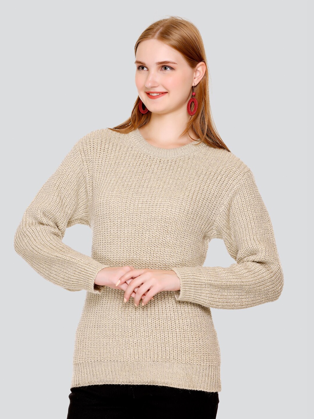 

GOSHA & MAU Self Designed Round Neck Acrylic Pullover, Beige