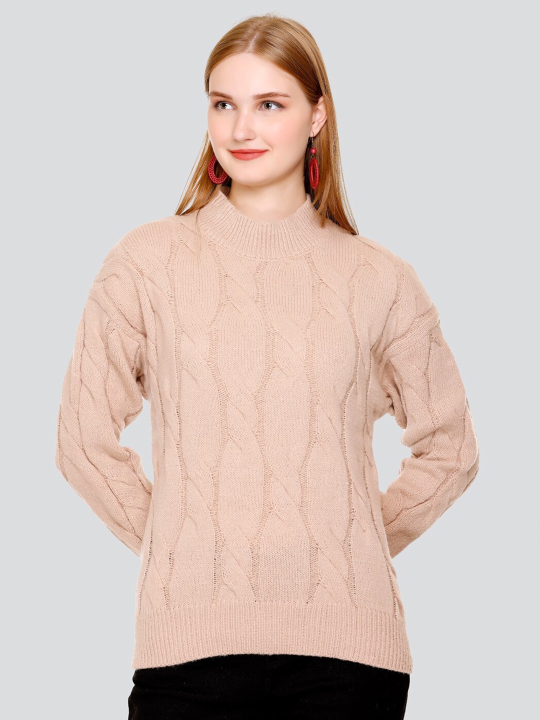 

GOSHA & MAU Self Designed Mock Collar Woollen Pullover, Beige