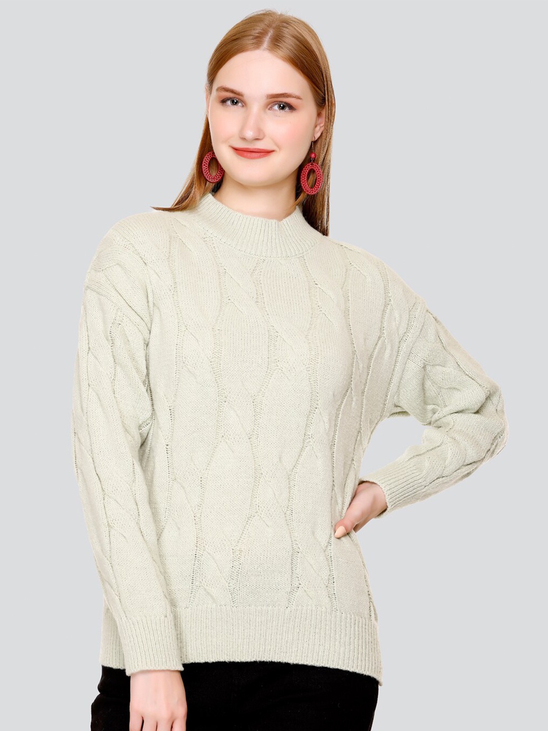 

GOSHA & MAU Cable Knit Woollen Pullover Sweaters, Green