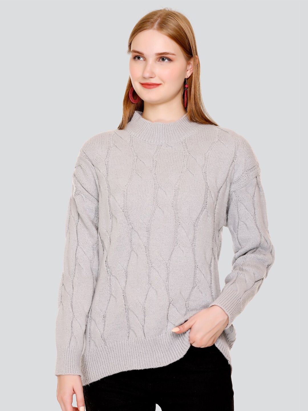 

GOSHA & MAU Cable Knit Woollen Pullover Sweaters, Grey