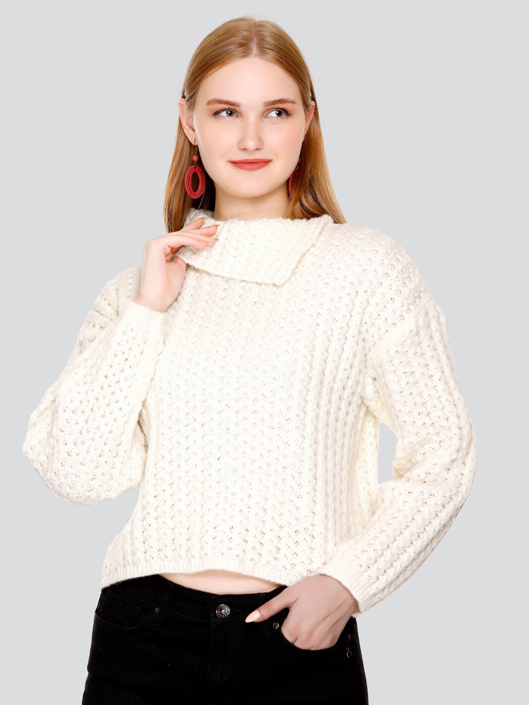 

GOSHA & MAU Self Designed Turtle Neck Woollen Pullover, Cream