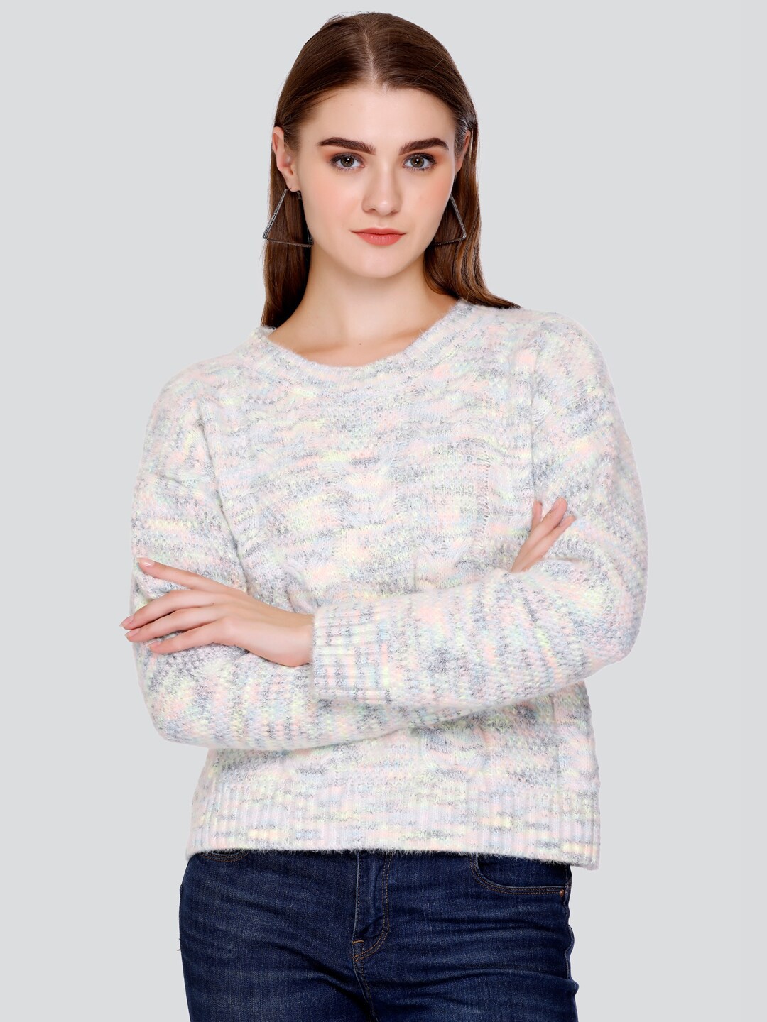 

GOSHA & MAU Cable Knitted Round Neck Woollen Pullover Sweater, White