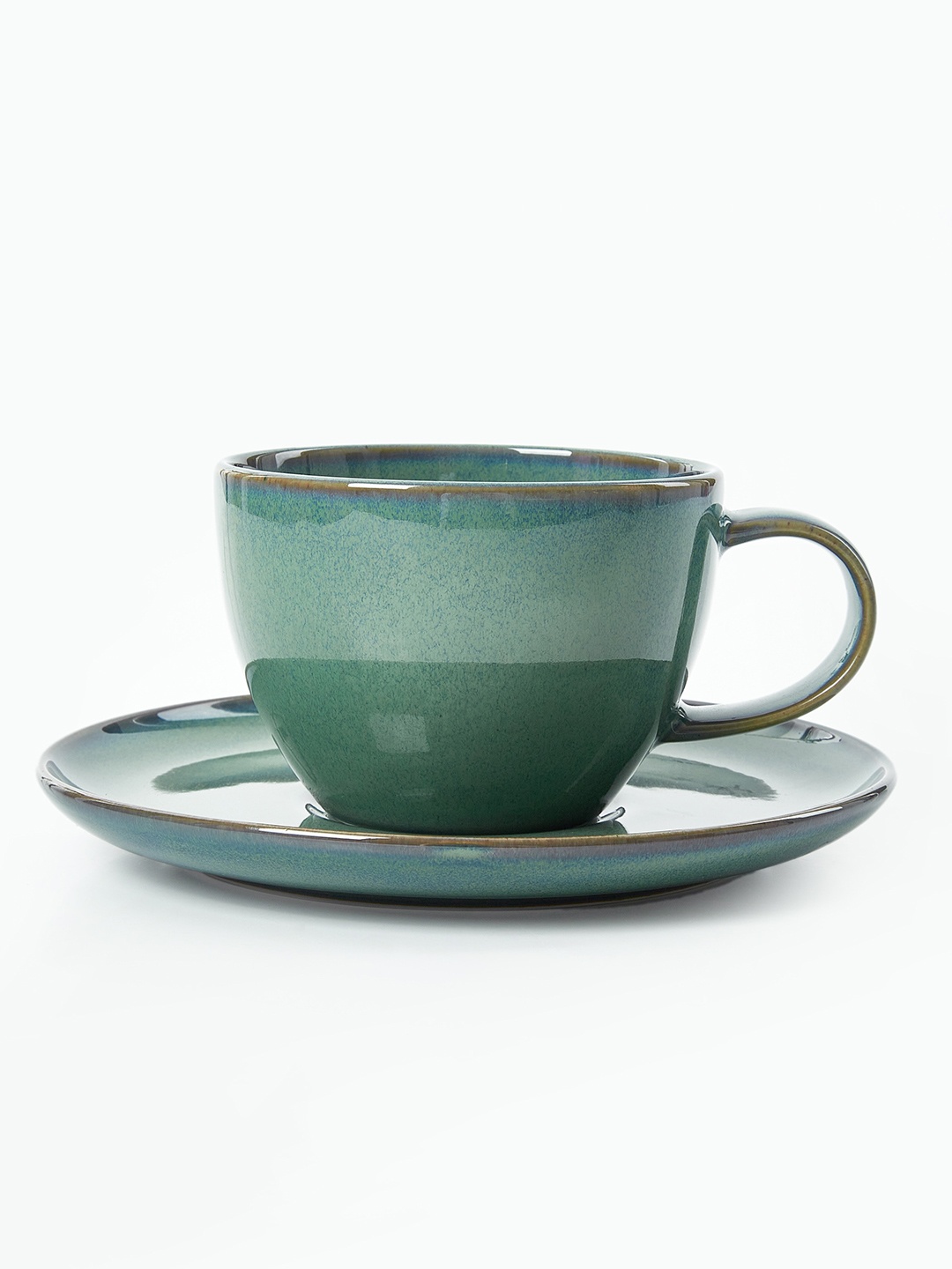 

Home Centre Capiz Green Solid Porcelain Glossy Cups and Saucer - 180 ML