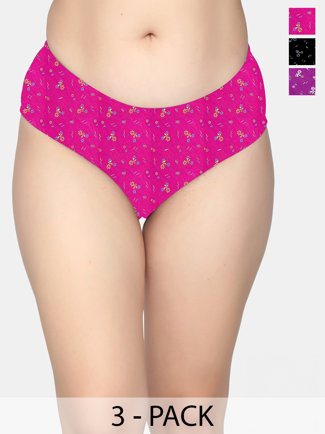 

MAROON Pack of 3 Printed Anti Bacterial Hipster Briefs, Pink