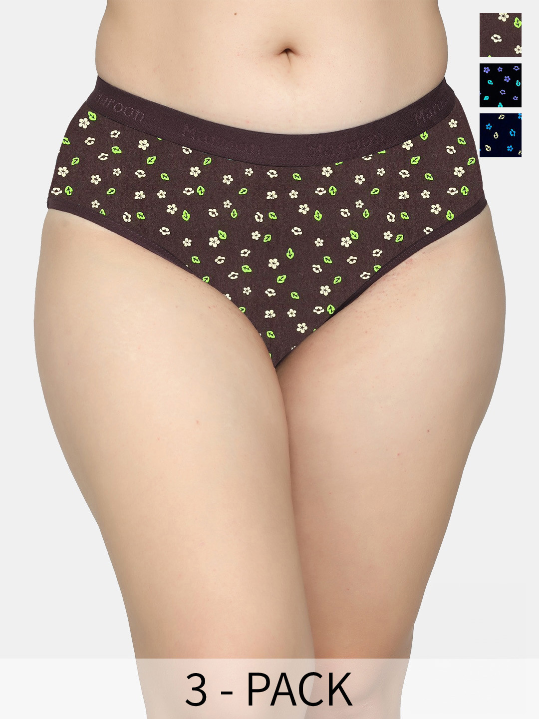 

MAROON Pack Of 3 Assorted Mid-Rise Floral Printed Hipster Briefs