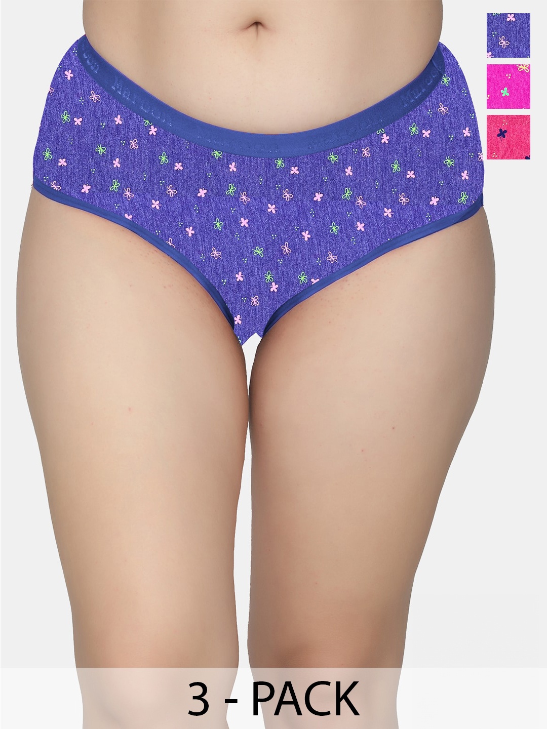 

MAROON Pack Of 3 Floral Printed Mid-Rise Anti Bacterial Hipster Briefs, Purple