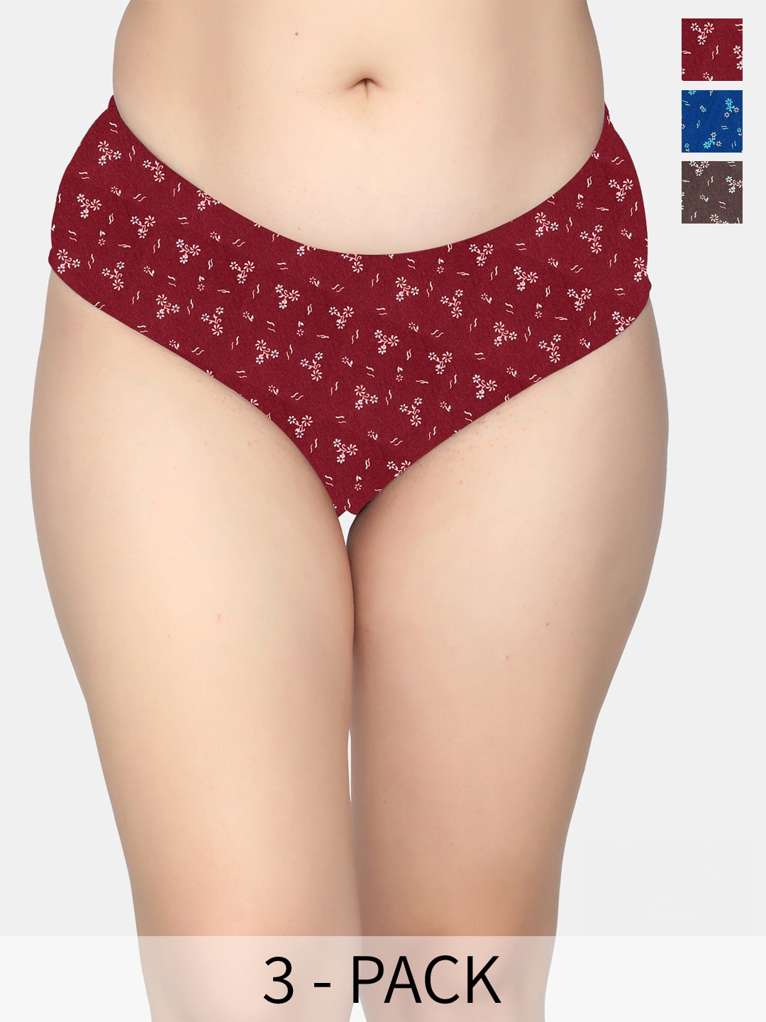 

MAROON Pack Of 3 Assorted Mid-Rise Floral Printed Anti Bacterial Hipster Briefs
