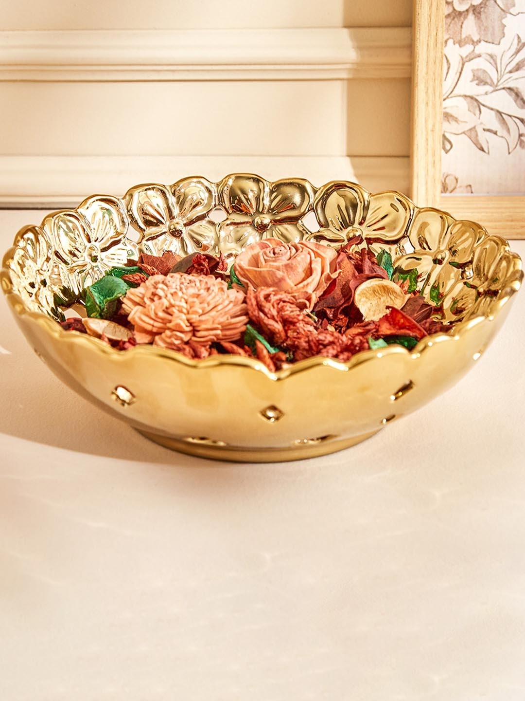

Home Centre Stellar Celestial Porcelain Floral Decorative Bowl, Gold