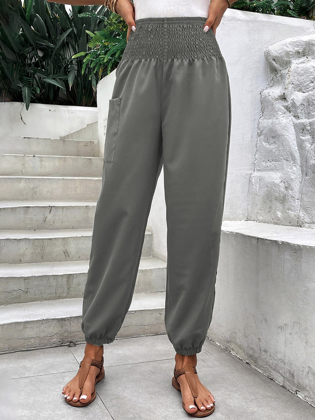 

LULU & SKY Women Mom Fit High-Rise Smart Joggers, Grey