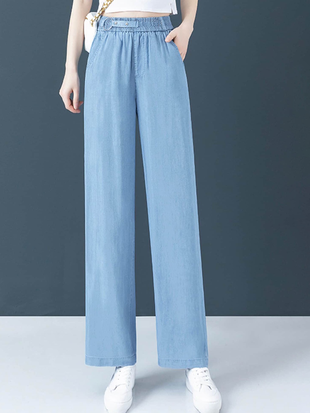 

LULU & SKY Women Blue Straight Fit High-Rise Bootcut Trousers