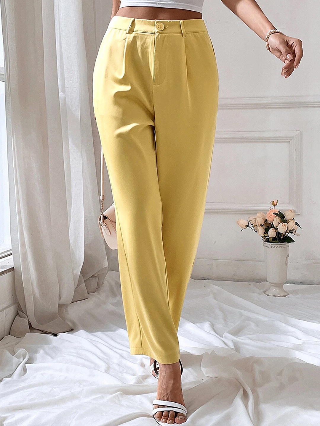 

LULU & SKY Women Straight Fit High-Rise Trouser, Yellow