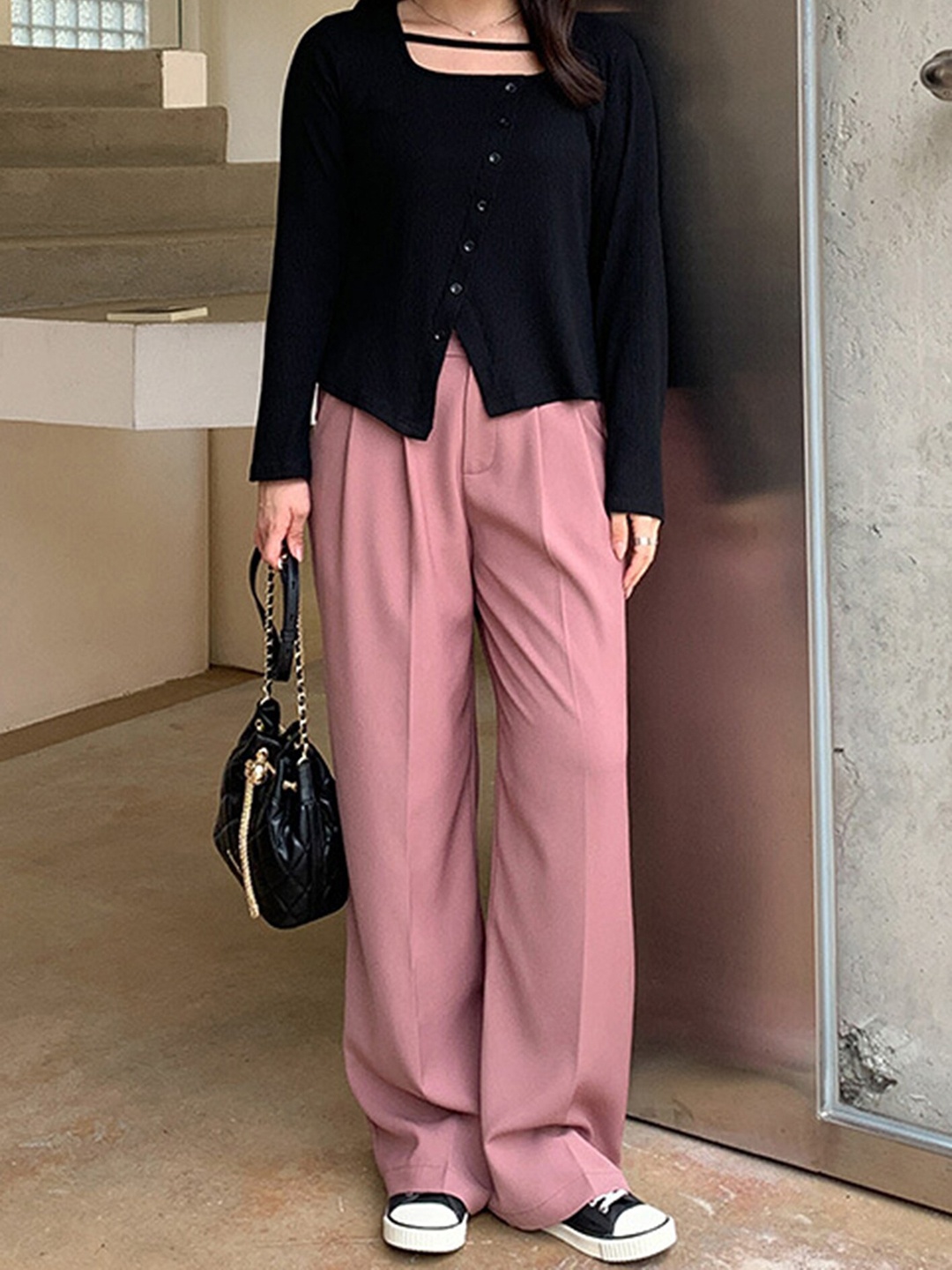 

LULU & SKY Women Pleated Parallel Trousers, Pink