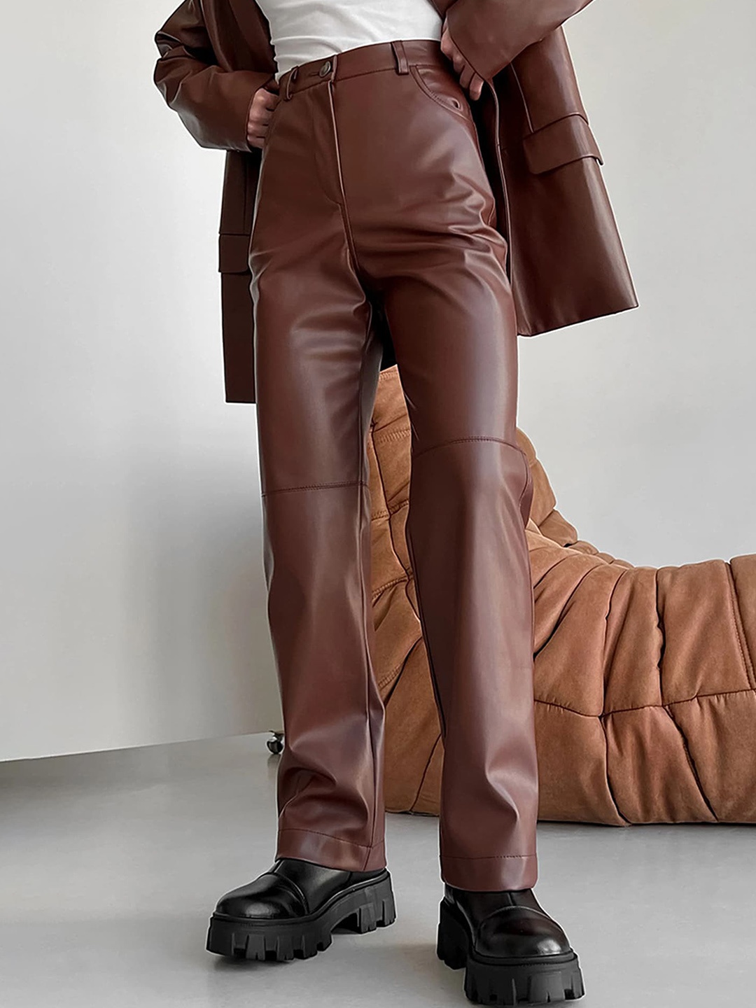 

LULU & SKY Women Straight Fit High-Rise Trouser, Brown