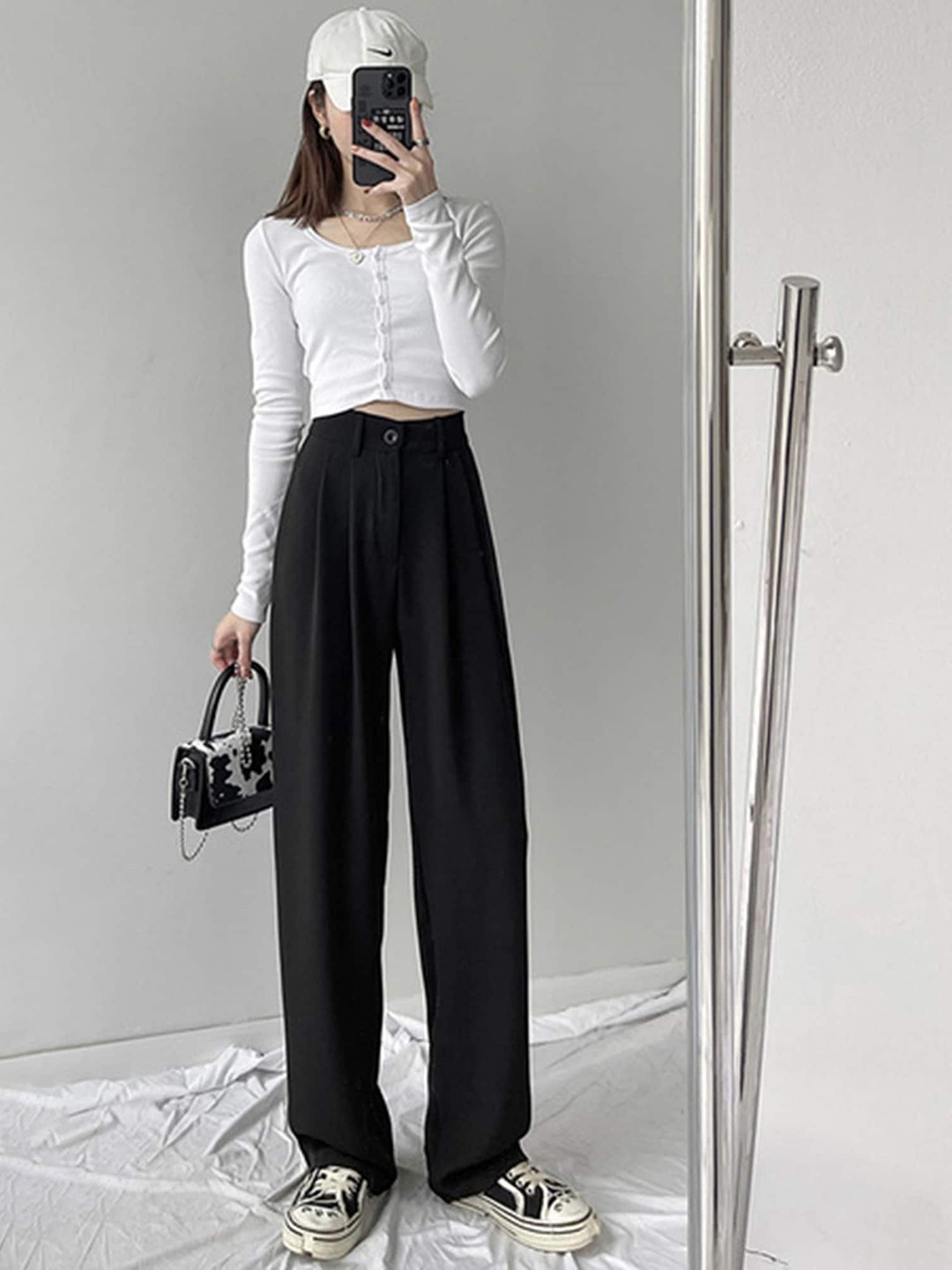 

LULU & SKY Women Straight Fit High-Rise Parallel Trousers, Black