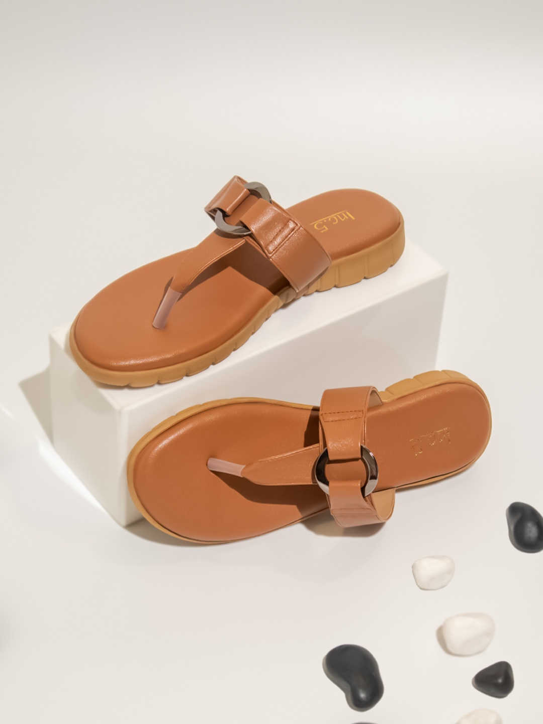 

Inc 5 Open Toe T-Strap Flats, Tan