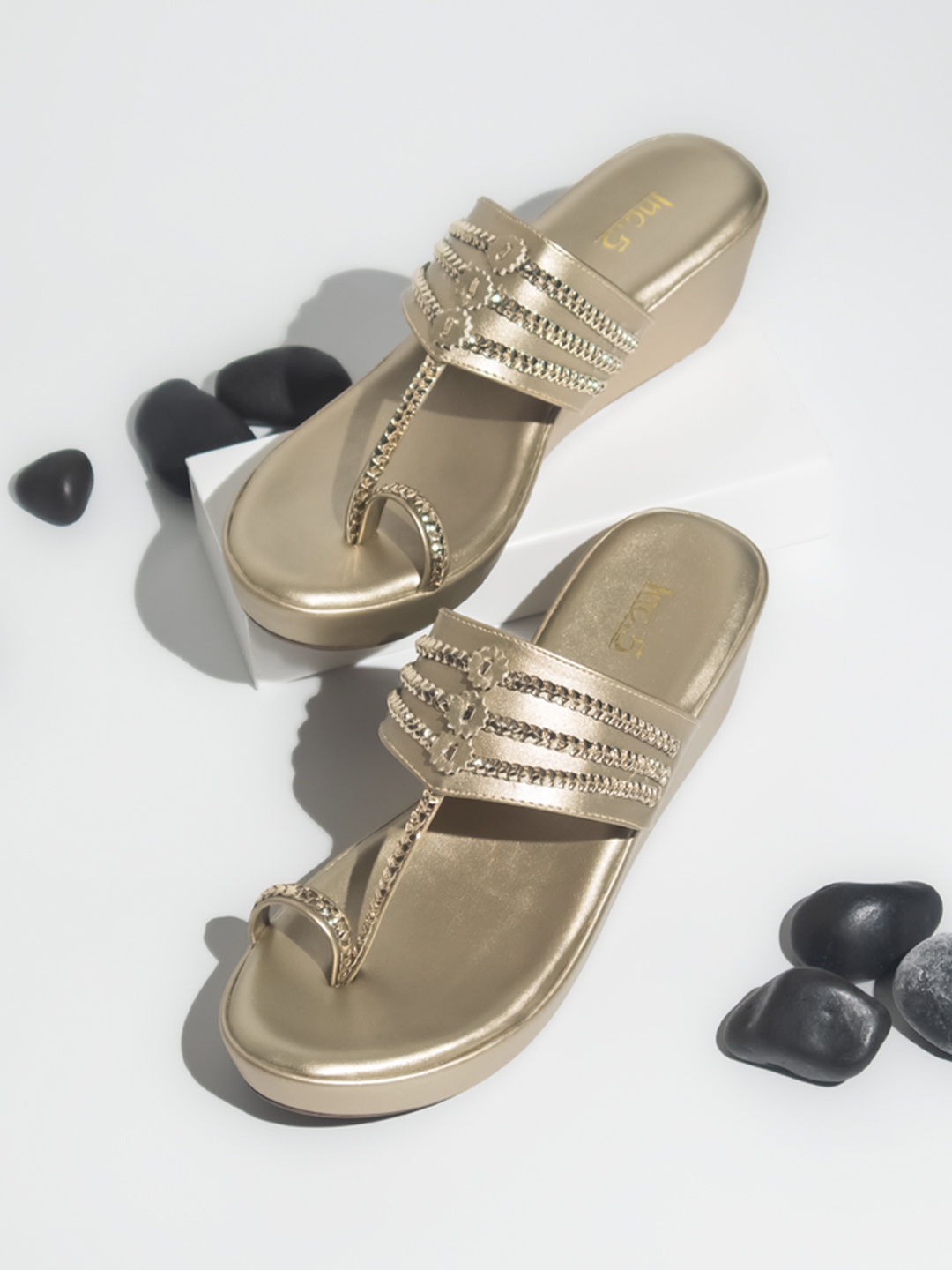 

Inc 5 Ethnic Embellished Wedges Heels, Gold