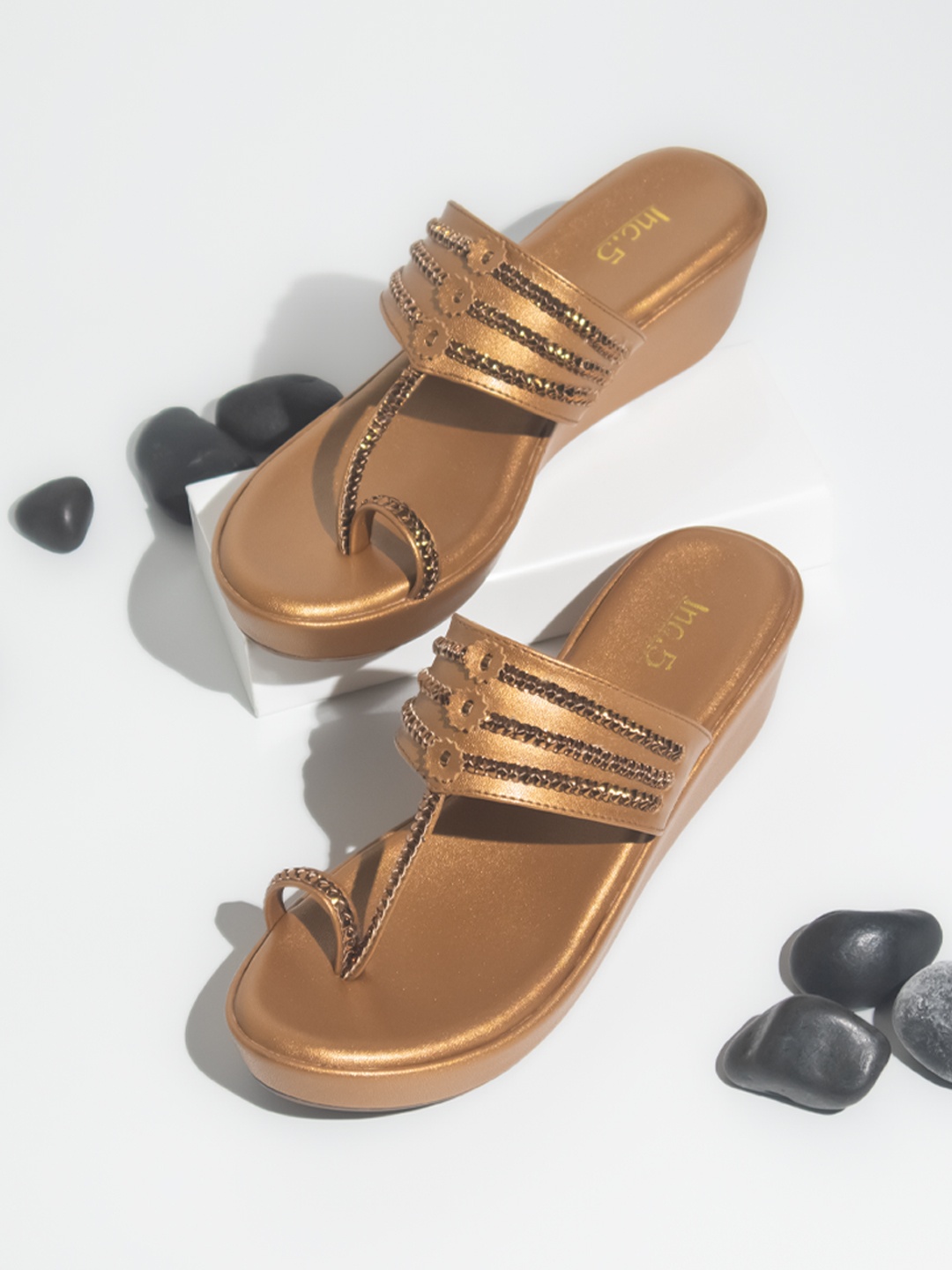 

Inc 5 Ethnic Embellished Wedges Heels, Gold