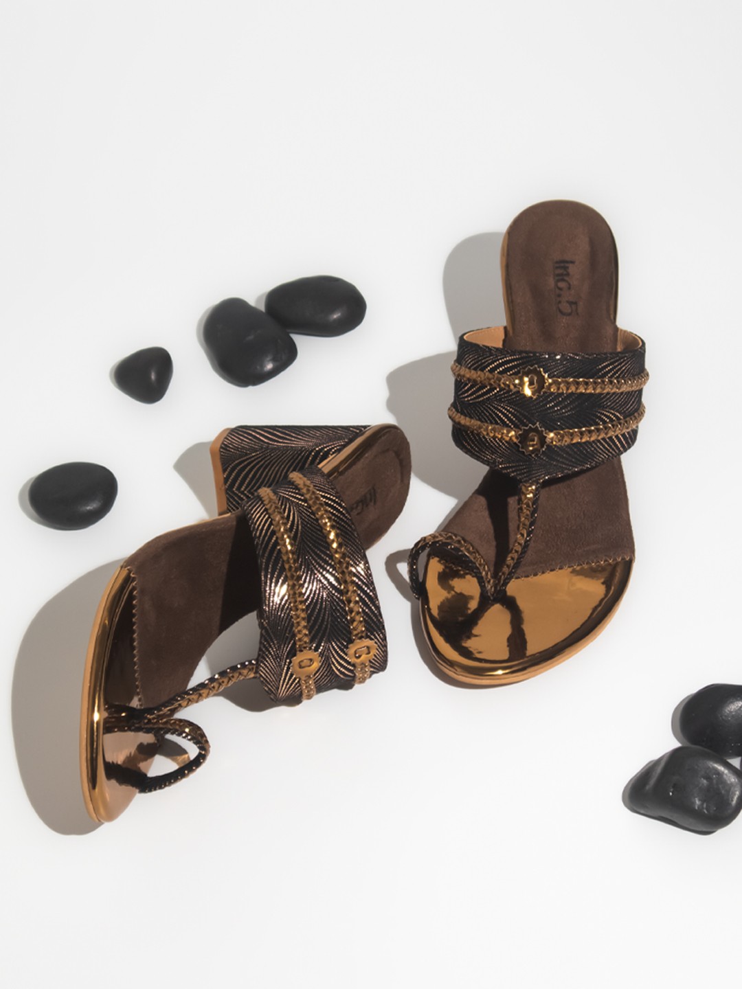 

Inc 5 Ethnic Embellished Wedges Heels, Gold