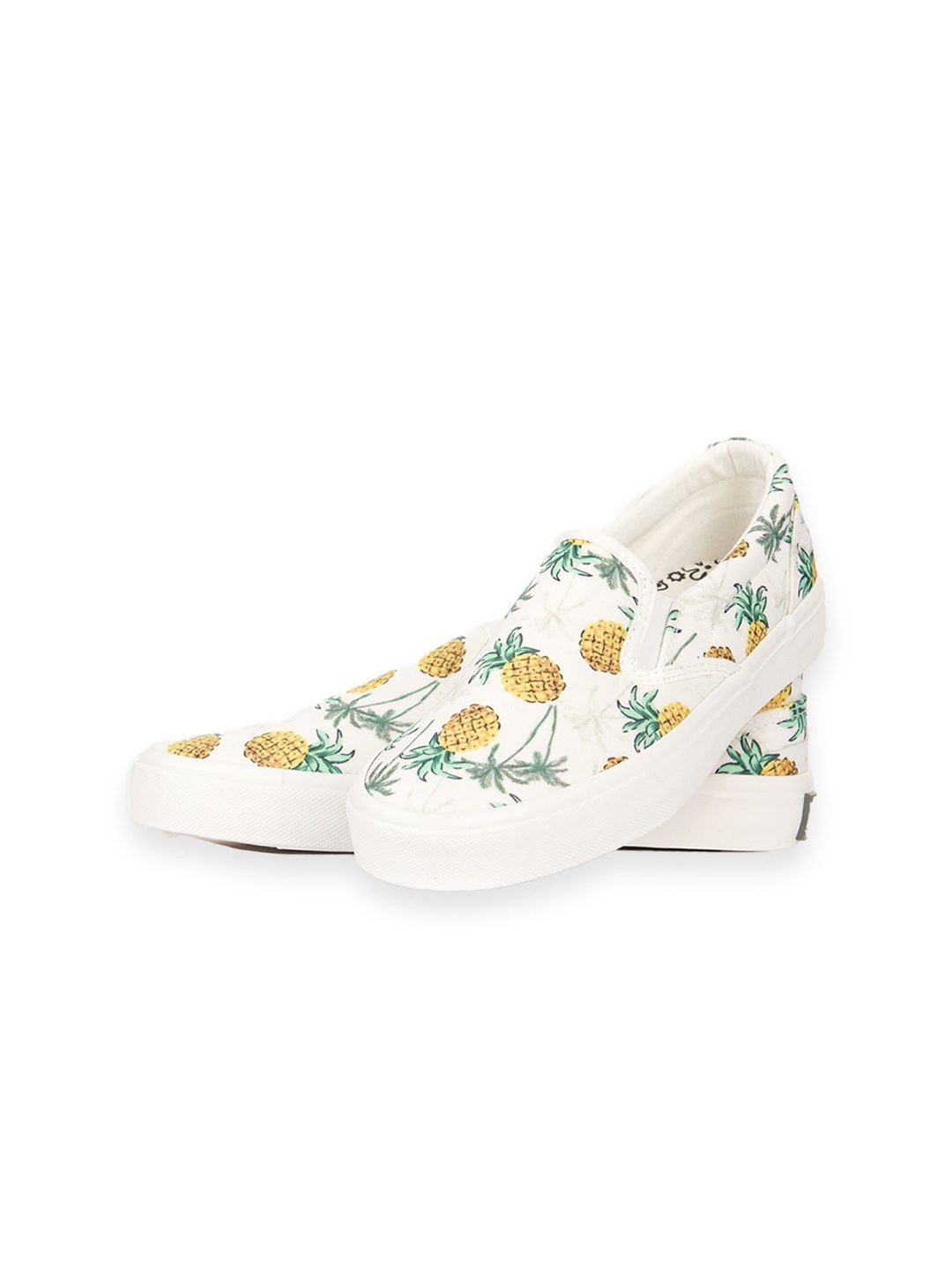 

happywagon Women Printed Canvas Lightweight Slip-On Sneakers, White