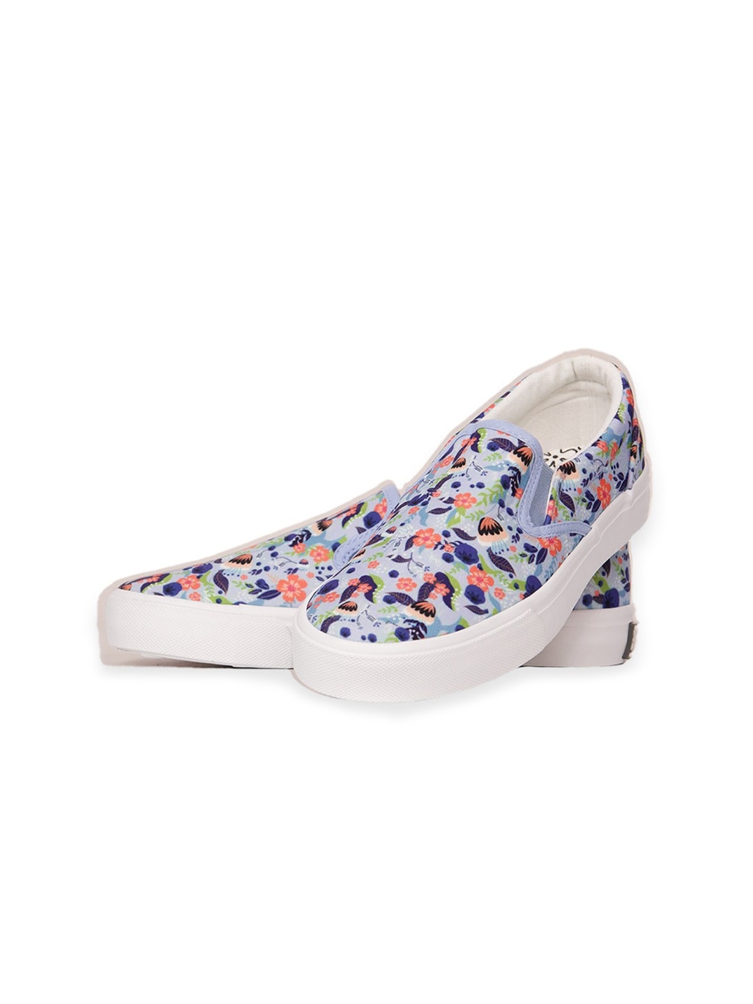 

happywagon Women Printed Canvas Lightweight Slip-On Sneakers, Blue