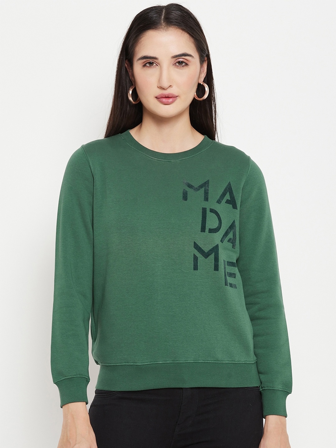 

Madame Typography Printed Cotton Pullover Sweatshirt, Green